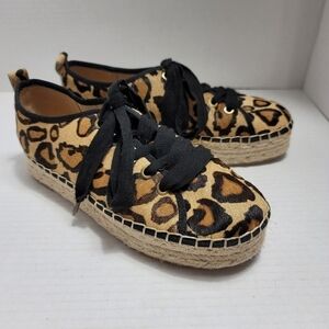 Sam Edelman Celina Platform Espadrille Sneakers 7 Leopard Print Calf Hair